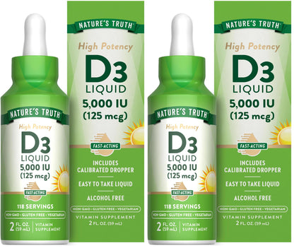 Nature's Truth Vitamin D3 Liquid 5000 IU - 2 fl oz, Non-GMO & Gluten Free (Pack of 2)