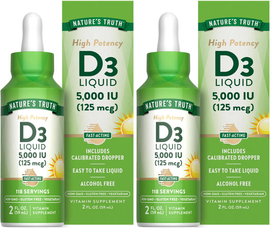 Nature's Truth Vitamin D3 Liquid 5000 IU - 2 fl oz, Non-GMO & Gluten Free (Pack of 2) BritishVita | Premium UK Vitamins & Wellness Supplements