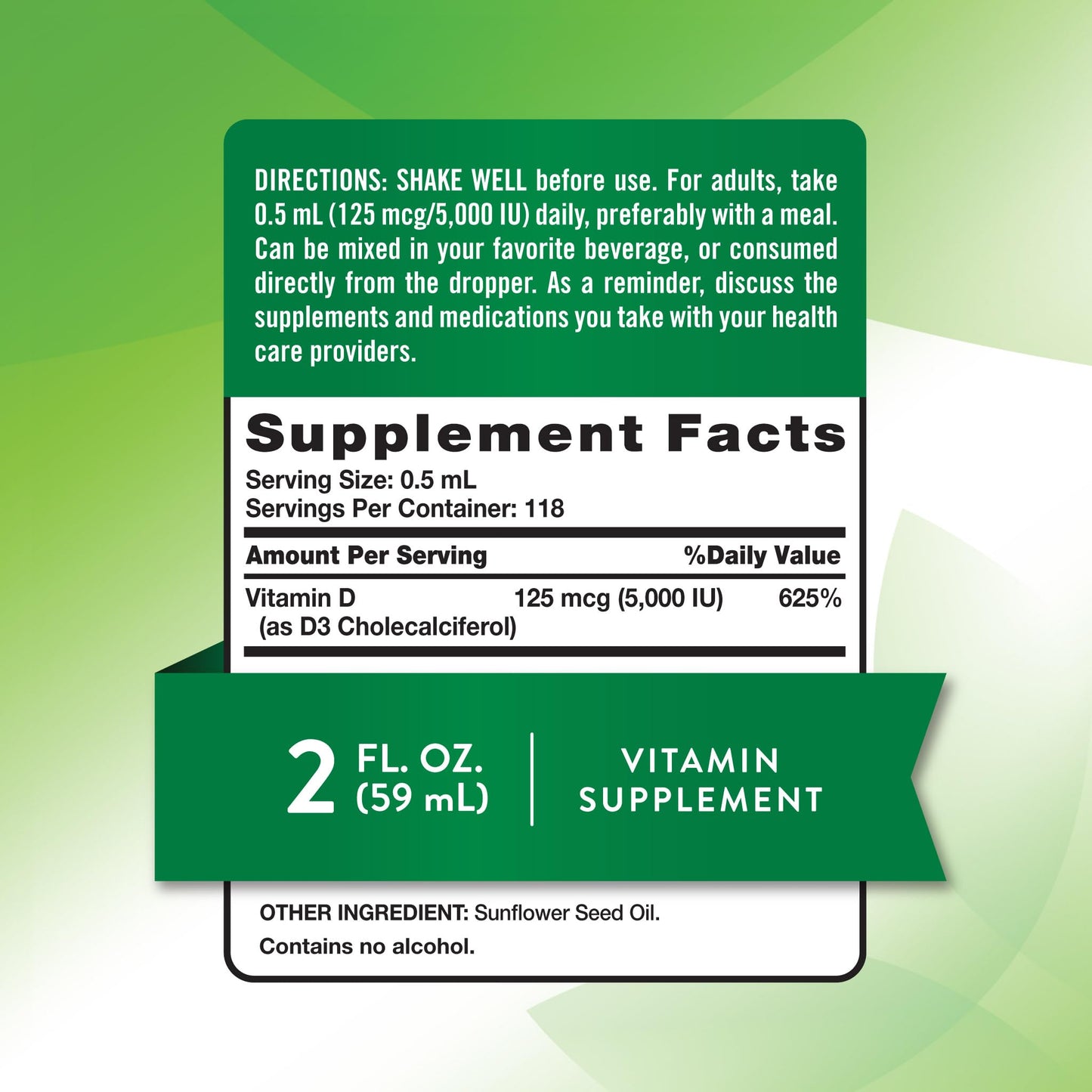 Nature's Truth Vitamin D3 Liquid 5000 IU - 2 fl oz, Non-GMO & Gluten Free (Pack of 2)