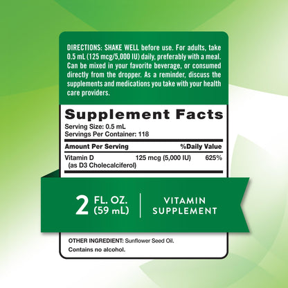 Nature's Truth Vitamin D3 Liquid 5000 IU - 2 fl oz, Non-GMO & Gluten Free (Pack of 2)