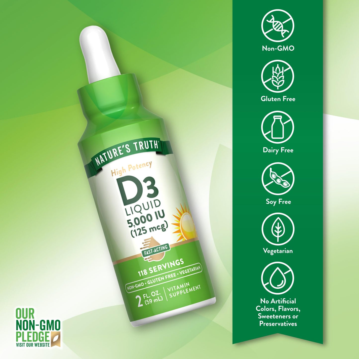 Nature's Truth Vitamin D3 Liquid 5000 IU - 2 fl oz, Non-GMO & Gluten Free (Pack of 2)