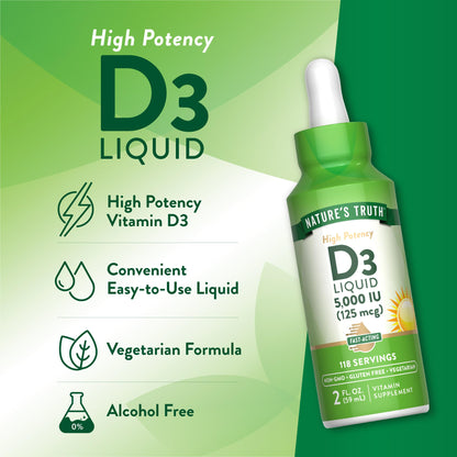 Nature's Truth Vitamin D3 Liquid 5000 IU - 2 fl oz, Non-GMO & Gluten Free (Pack of 2)