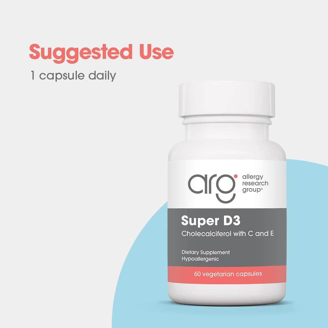 Allergy Research Group Super D3 – 2000 IU Vitamin D3, Bone & Immune Support | Vegetarian, Gluten Free - 60 Count
