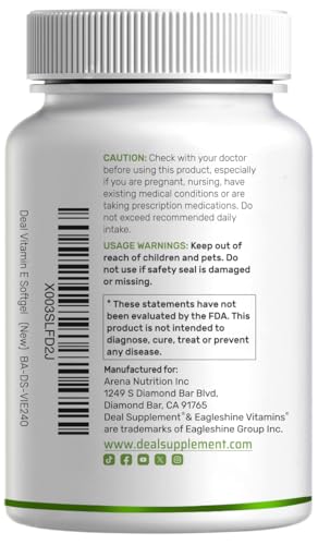 Vitamin E 1,000 IU – 240 Softgels | dl-Alpha Tocopheryl Acetate, Non-GMO