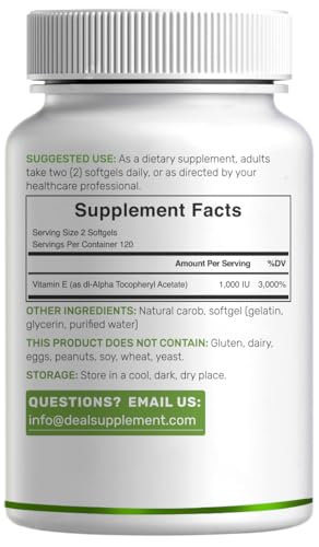 Vitamin E 1,000 IU – 240 Softgels | dl-Alpha Tocopheryl Acetate, Non-GMO