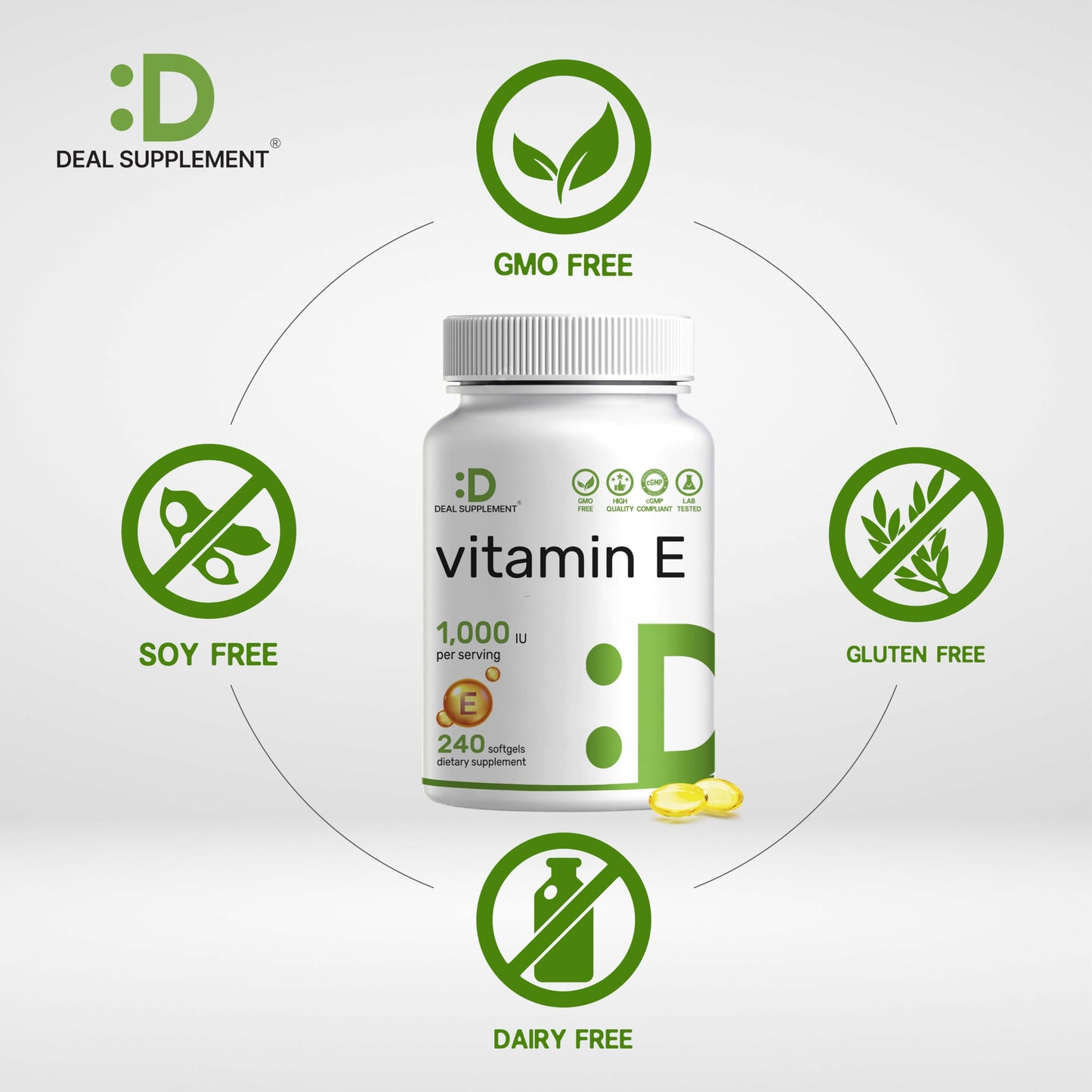 Vitamin E 1,000 IU – 240 Softgels | dl-Alpha Tocopheryl Acetate, Non-GMO