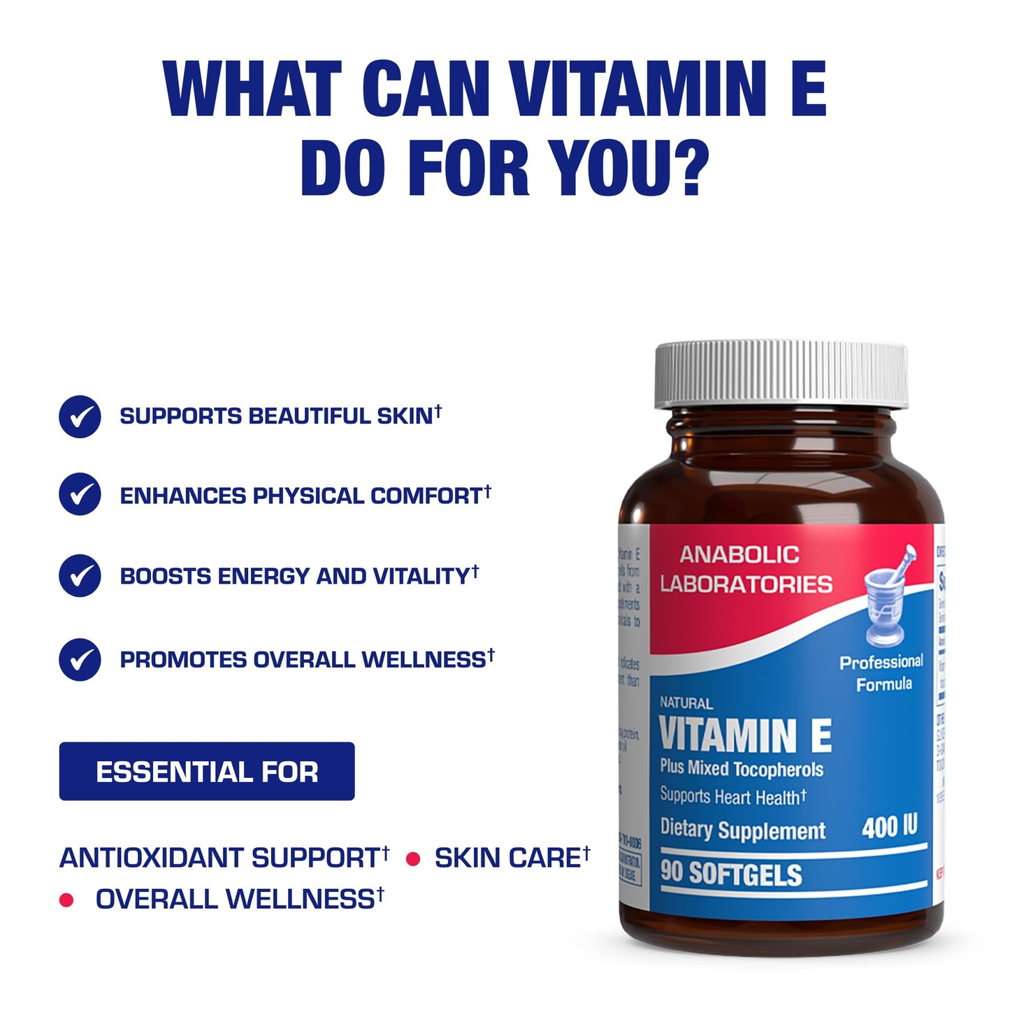 Vitamin E 400 IU Softgels – Clinical Formula Natural Vitamin E with d-Alpha Tocopherol & Mixed Tocopherols | 90 Servings