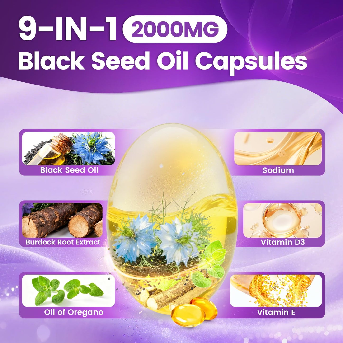 VivoNu Black Seed Oil Capsules – 6000mg, 300 Count | 9-in-1 Immune Support