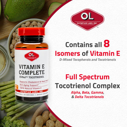 Olympian Labs Vitamin E Complete Tocomin 200IU – 60 Softgels | Supports Brain, Skin & Hair