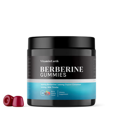 Vitamin Earth Berberine Gummies with Berberine HCL, Ceylon Cinnamon & Milk Thistle – Berry Cherry (60 Count)