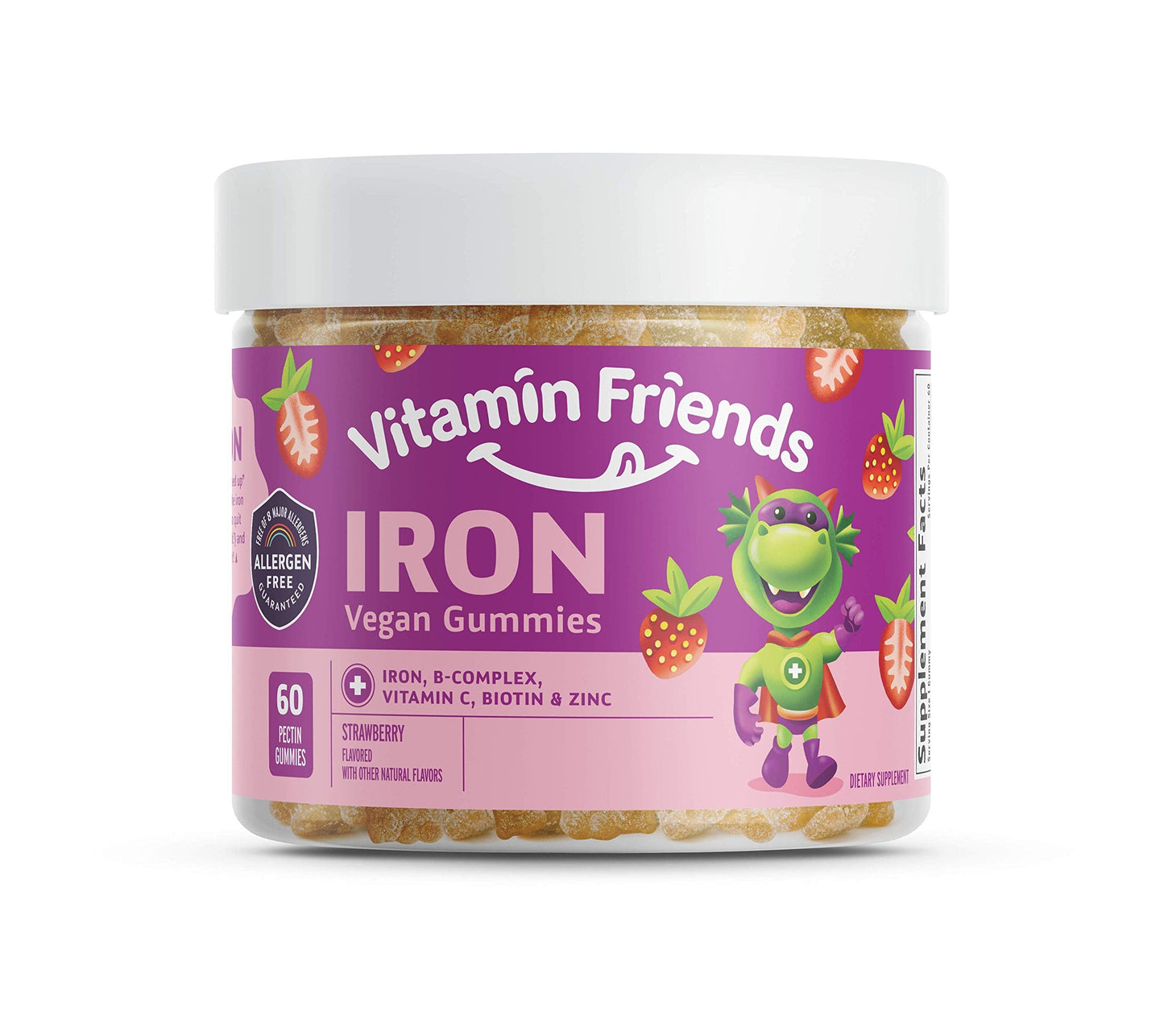 Vitamin Friends Vegan Iron Gummies for Kids – 60 Day Strawberry Multivitamin + Ferrous Fumarate
