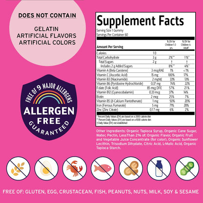 Vitamin Friends Vegan Iron Gummies for Kids – 60 Day Strawberry Multivitamin + Ferrous Fumarate