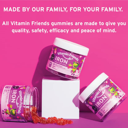 Vitamin Friends Vegan Iron Gummies for Kids – 60 Day Strawberry Multivitamin + Ferrous Fumarate