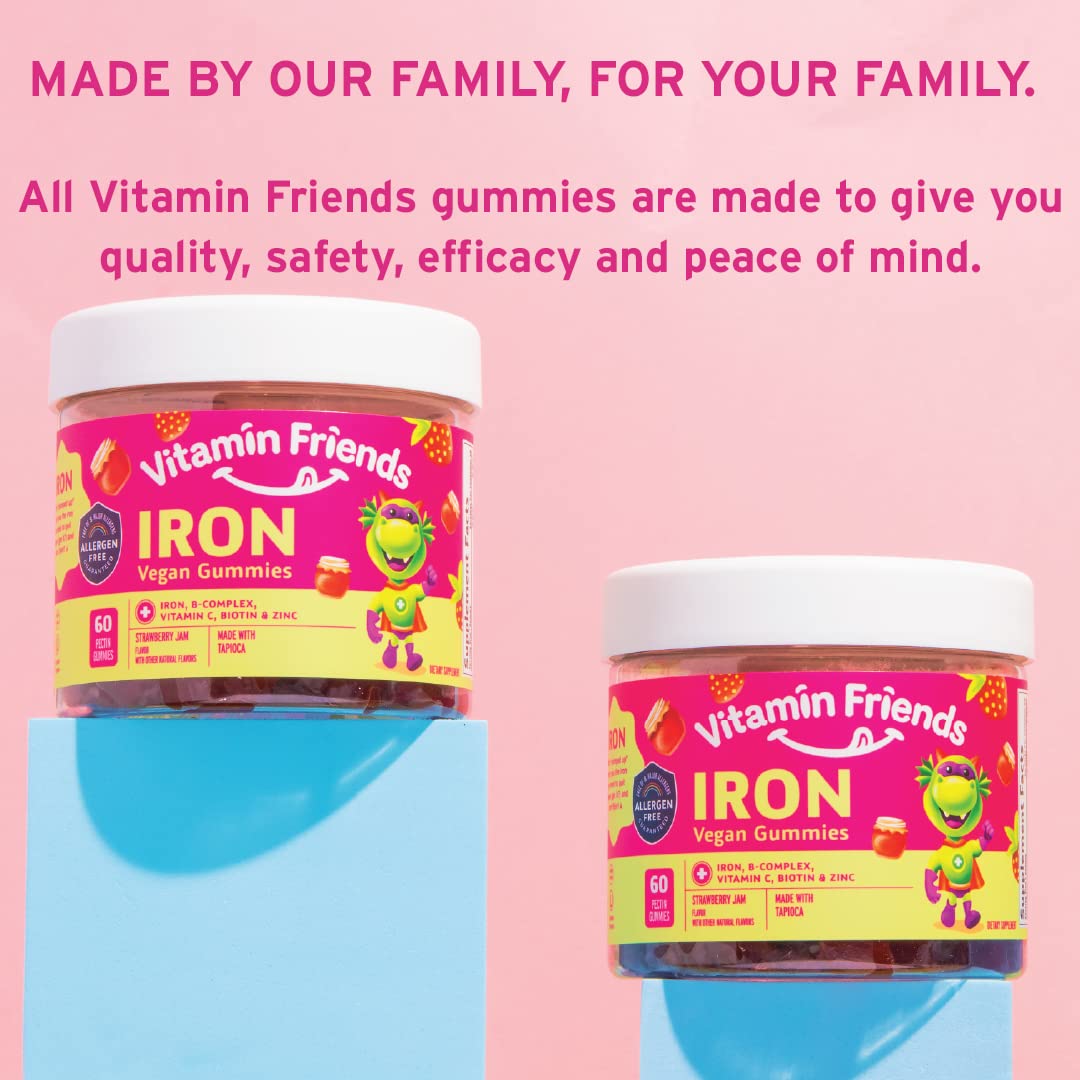 Vitamin Friends Vegan Kids Multivitamin & Iron Gummies – Strawberry Jam (60 Day Supply)