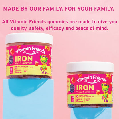 Vitamin Friends Vegan Kids Multivitamin & Iron Gummies – Strawberry Jam (60 Day Supply)
