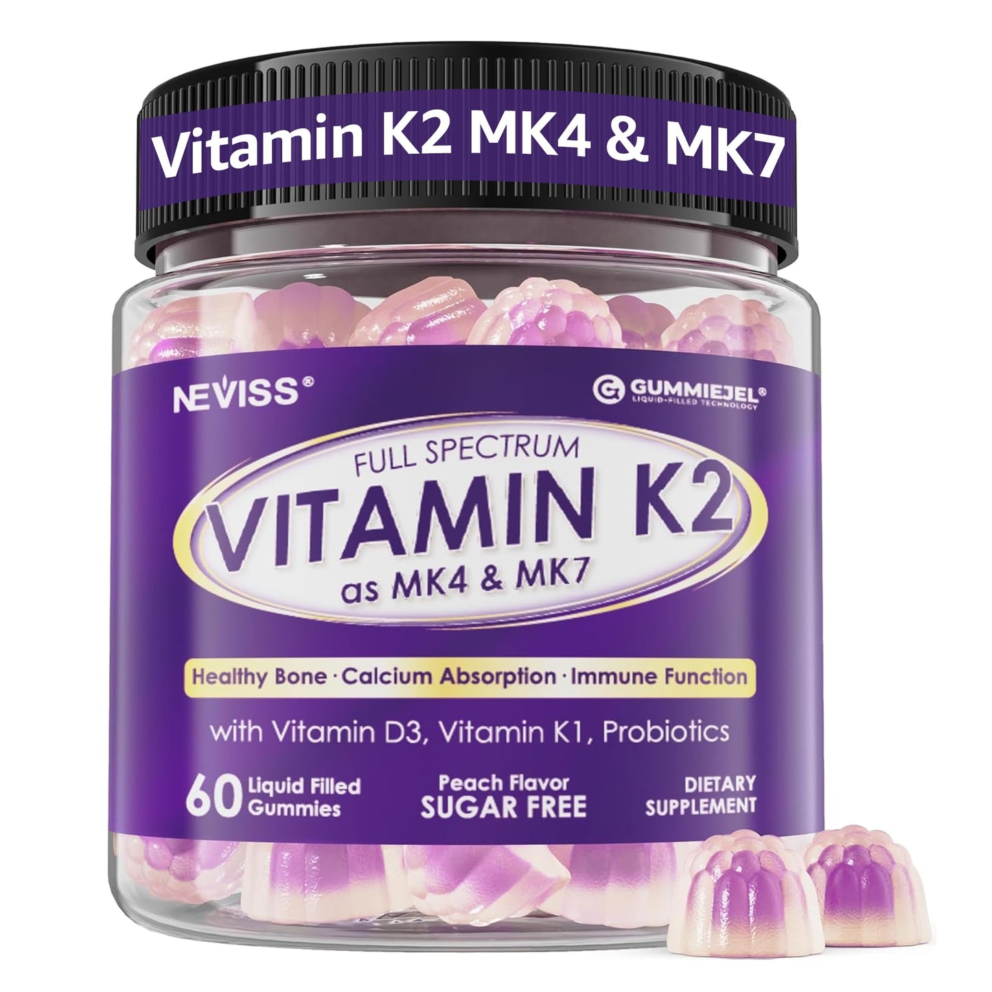 Vitamin K Complex Gummies with D3 (K2 MK7/MK4, K1) – 60 Gummies | Bone Support