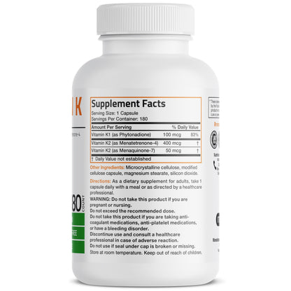 Vitamin K Triple Play: K1, K2 MK4 & MK7 – 180 Capsules