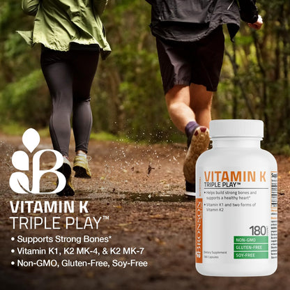Vitamin K Triple Play: K1, K2 MK4 & MK7 – 180 Capsules
