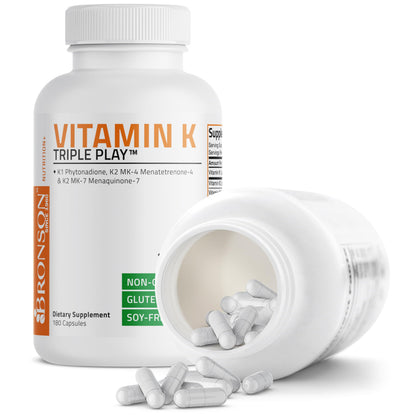Vitamin K Triple Play: K1, K2 MK4 & MK7 – 180 Capsules