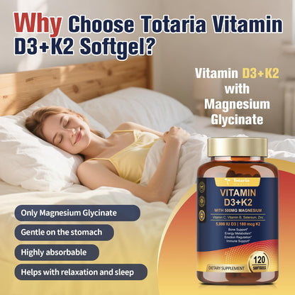 9-in-1 Magnesium Glycinate 500mg + Vitamin D3 5000 IU & K2 | 120 Softgels