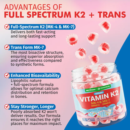 Vitamin K2 Gummies MK-7 & MK-4 – Sugar Free, 2-in-1 Full Spectrum K2