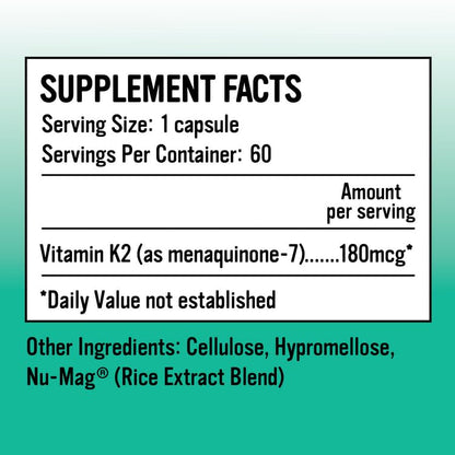 Alkaline for Life Vitamin K2 MK-7 (MenaQ7) 180 mcg | Fermented Chickpeas | One-Per-Day | 60 Day Supply | Supports Bone & Heart Health | Easy to Swallow