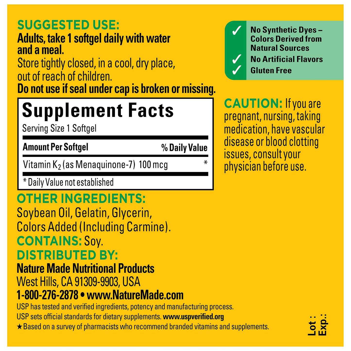 Nature Made Vitamin K2 100 mcg MK-7 Softgels – 30 Day Bone Health Supplement | USP Verified
