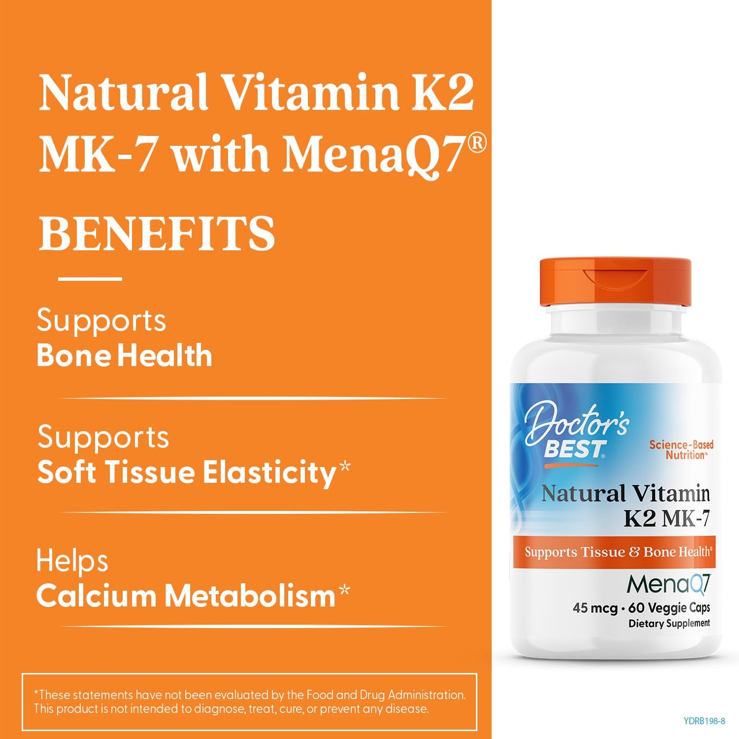 Doctors Best Vitamin K2 MK-7 (MenaQ7) – 60 Veggie Caps – Bone & Tissue Support