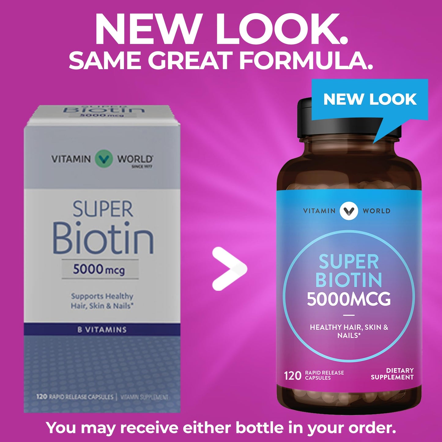 Vitamin World Super Biotin 5000 mcg – 120 Rapid-Release Gluten-Free Capsules