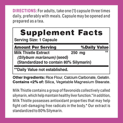 Vitamin World Milk Thistle (Silymarin) 250mg – 100 Capsules | Liver Health Support