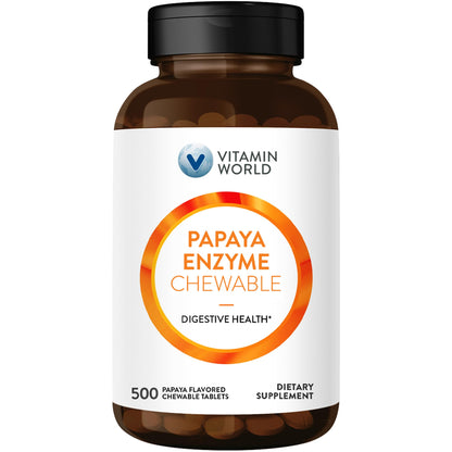 Vitamin World Papaya Enzymes Chewables – Papain, Amylase & Protease (500 Tablets)