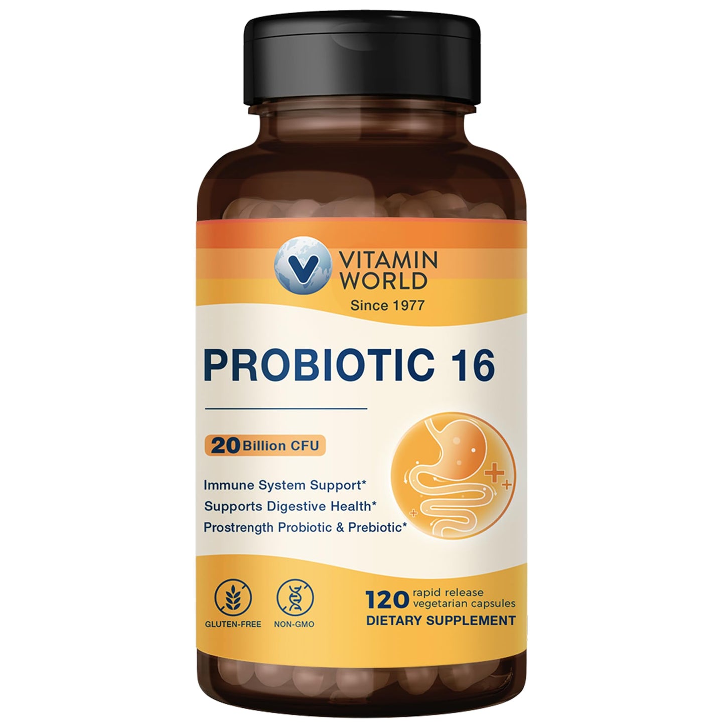 Vitamin World Probiotic 16 – 20B CFU, 16 Strains, Prebiotic Fiber
