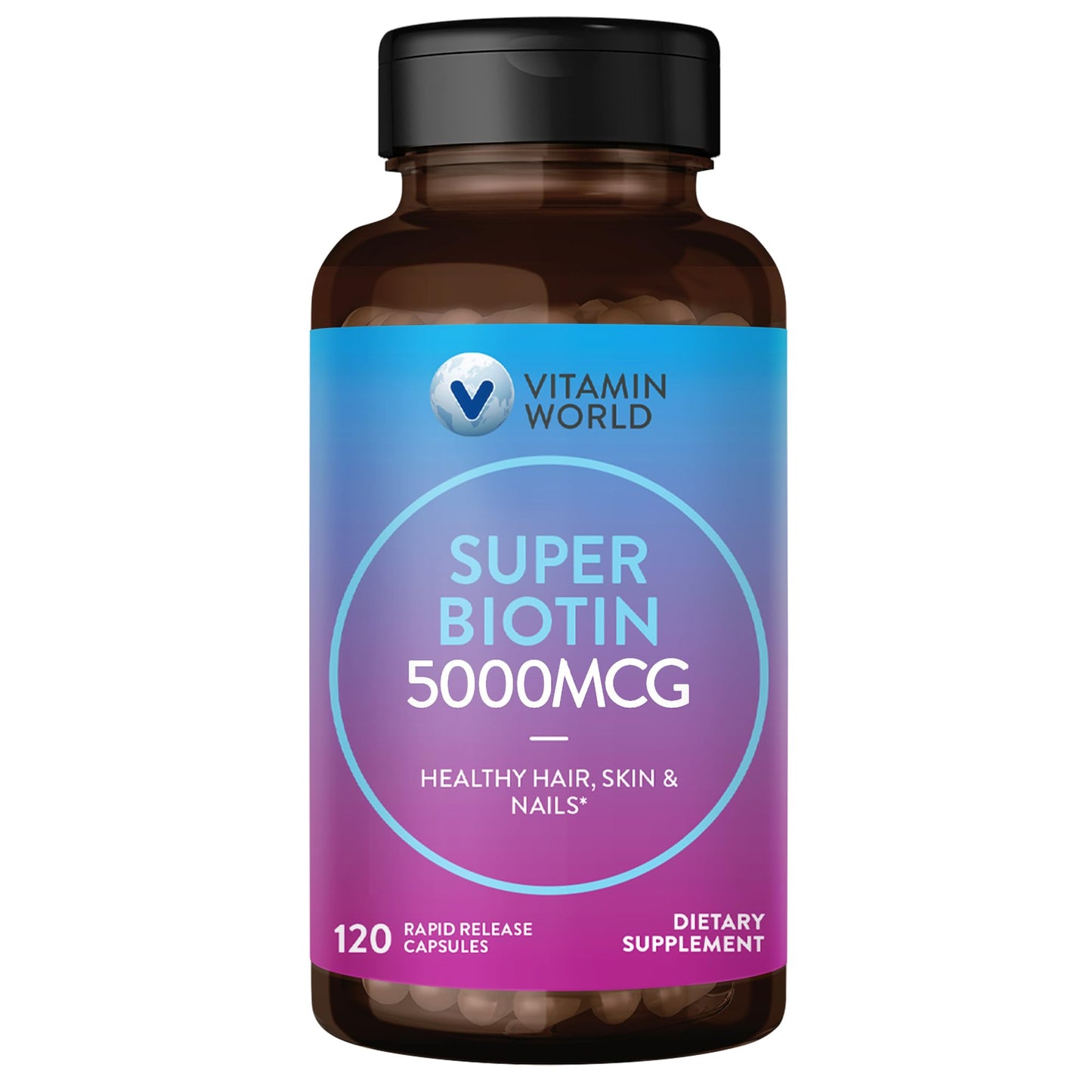 Vitamin World Super Biotin 5000 mcg – 120 Rapid-Release Gluten-Free Capsules
