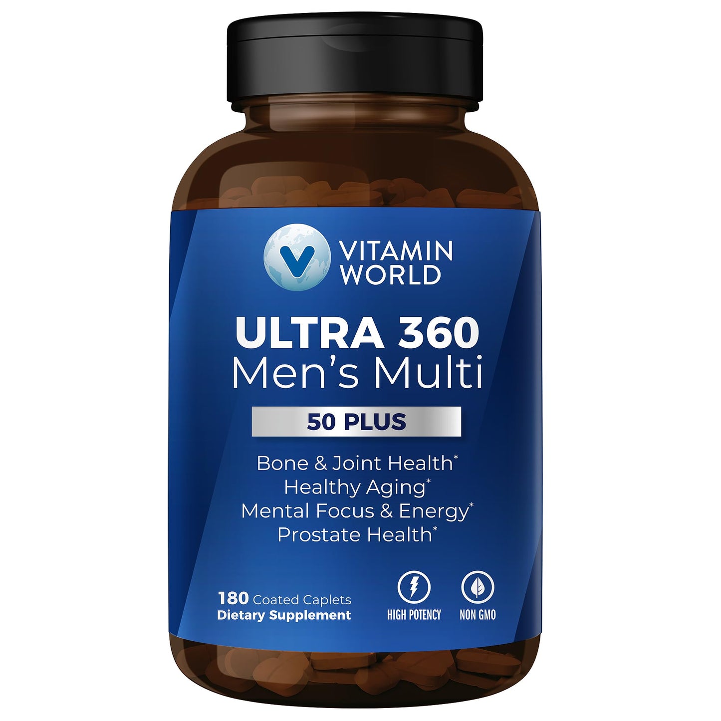Vitamin World Ultra 360 Men 50+ Multivitamin – 180 Caplets | Prostate Support & Healthy Aging
