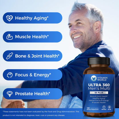Vitamin World Ultra 360 Men 50+ Multivitamin – 180 Caplets | Prostate Support & Healthy Aging
