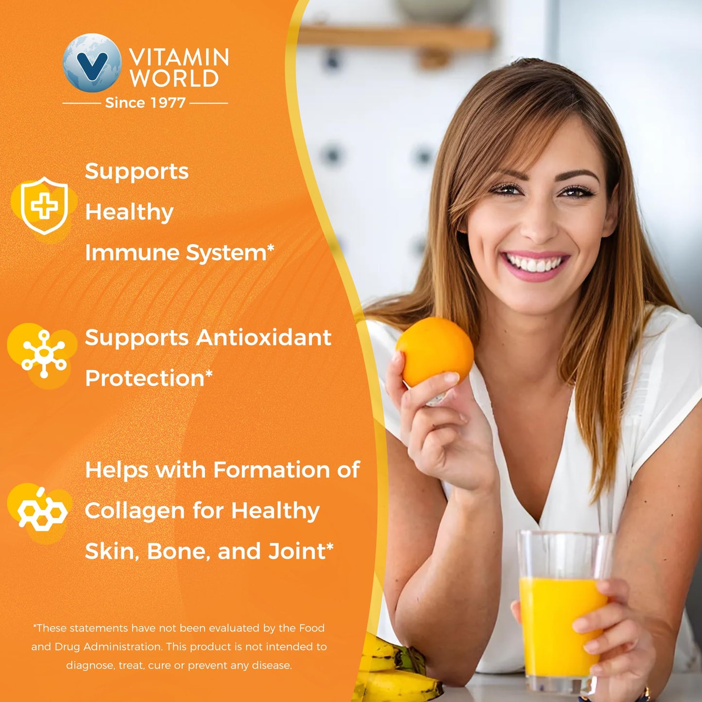 Vitamin World Vitamin C 1000 mg with Bioflavonoids | Immune Support & Antioxidant Protection - 100 Capsules