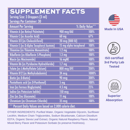 Vitaminally Women's Liposomal Multivitamin with Iron | 30-Day Liquid Drops | Gluten Free & Non-GMO
