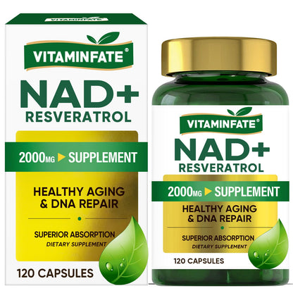 VITAMINFATE NAD+ Supplement 2000 mg – 120 Capsules | NAD+ + Resveratrol