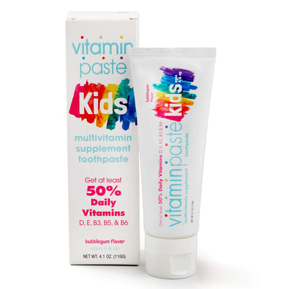 Vitaminpaste Kids Toothpaste with Daily Multivitamins – Bubble Gum Flavor (Fluoride-Free)