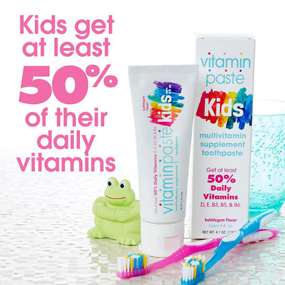 Vitaminpaste Kids Toothpaste with Daily Multivitamins – Bubble Gum Flavor (Fluoride-Free)
