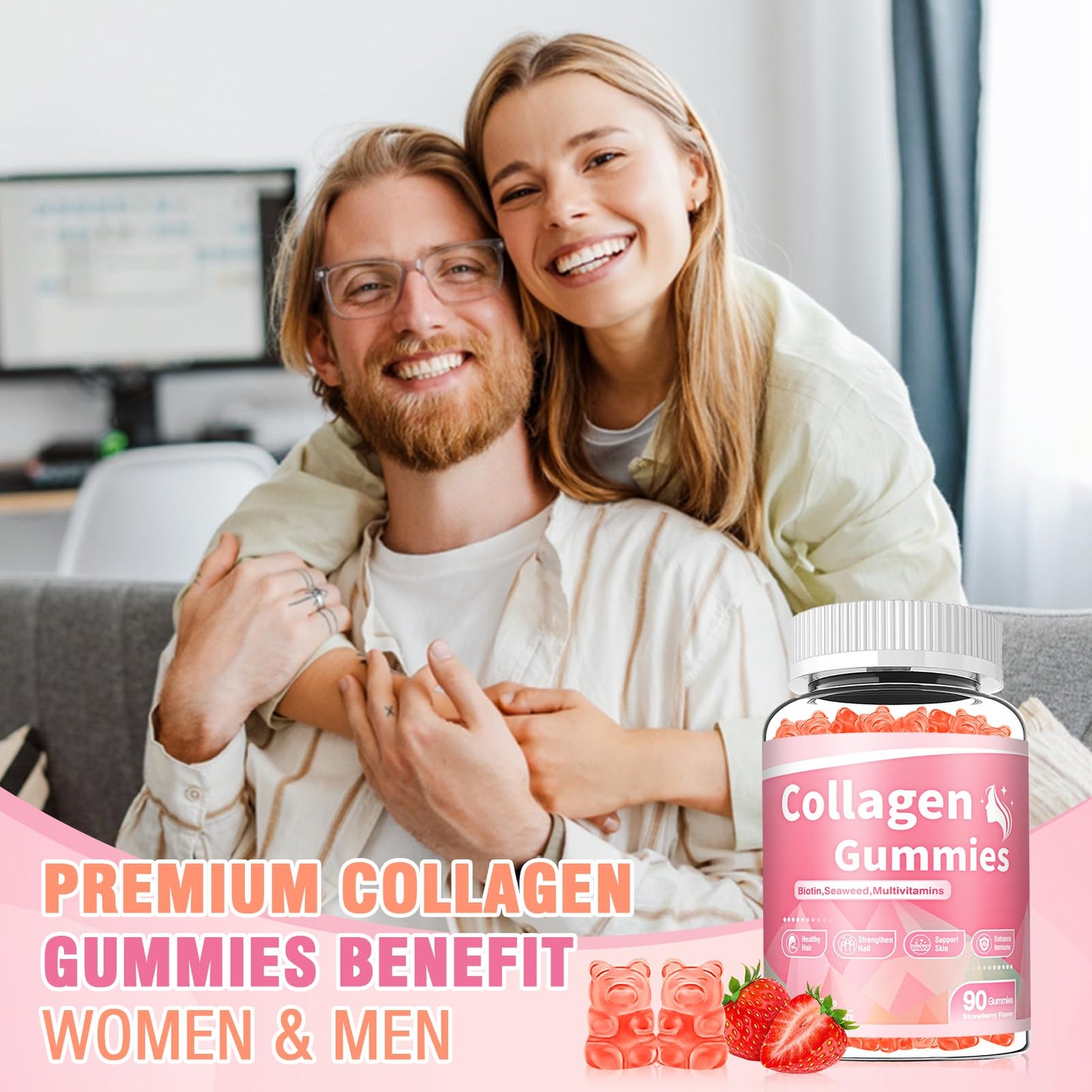 180 Count Collagen Gummies 2500mg – Biotin, Keratin, Hyaluronic Acid, Strawberry