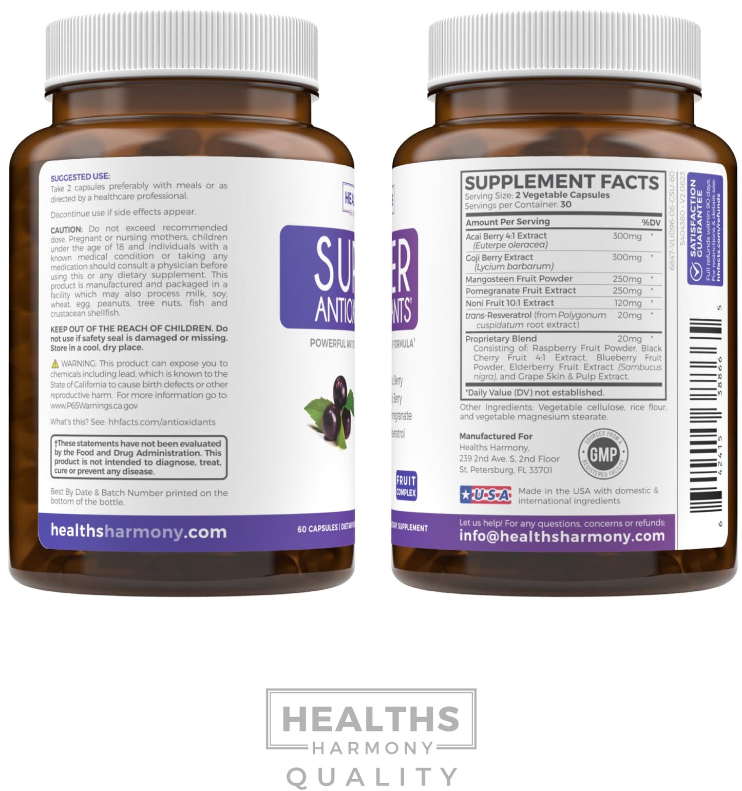 Super Antioxidants Supplement for Women & Men | High Potency Herbal & Fruit Blend | Vegan & Non-GMO - 60 Capsules