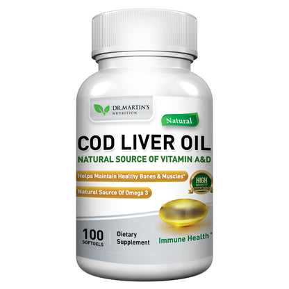 Burpless Cod Liver Oil - 100 Softgels | Omega-3 EPA & DHA + Vitamins A & D | Immune, Heart & Brain Support