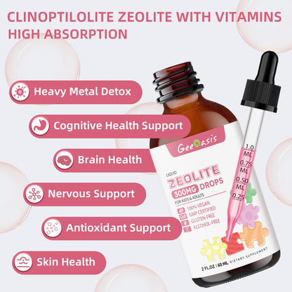 Zeolite Detox Drops for Kids & Adults  300 mg Clinoptilolite, 2 oz