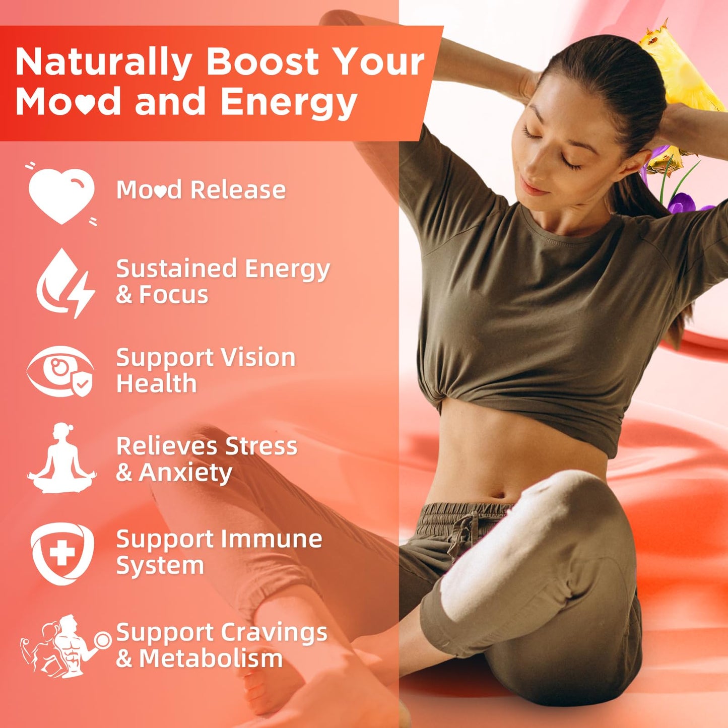Melatonin-Free Saffron Gummies for Mood & Focus – 60 Count with 88.5 mg Saffron Extract, D3, B6, B12