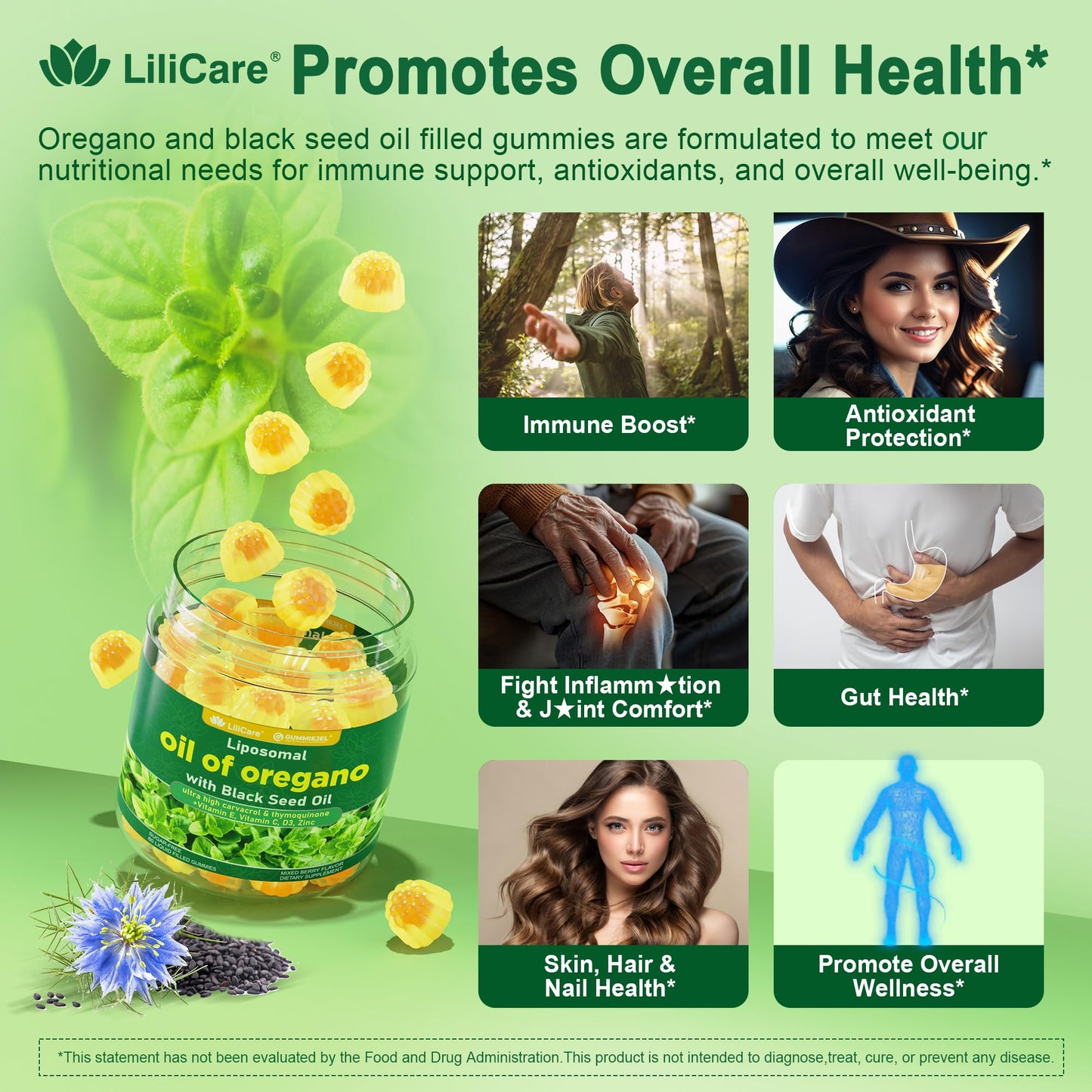 Oil of Oregano with Black Seed Oil Gummies – Liposomal, Sugar Free (2 Months) | Immune Support