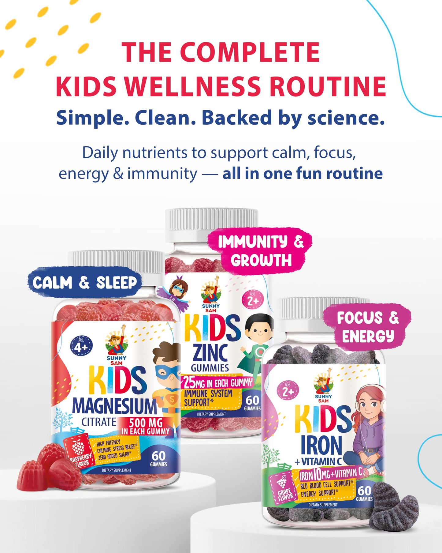 Sugar-Free Magnesium Gummies for Kids & Teens – 500mg Calm Magnesium Citrate – Chewable for Sleep, Mood & Muscle Support – 60-Day Supply