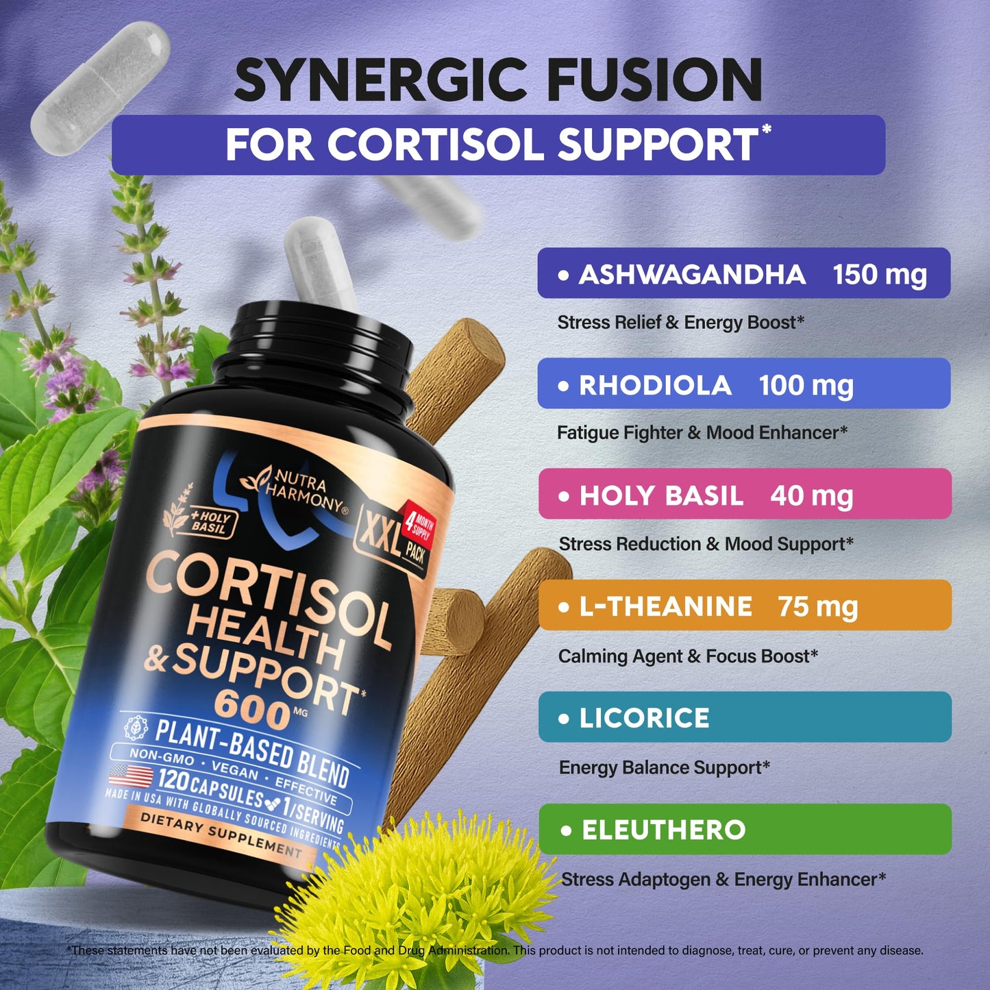 Cortisol Support for Women – Plant-Based Balance (Ashwagandha, Rhodiola, L-Theanine) | Nutraharmony