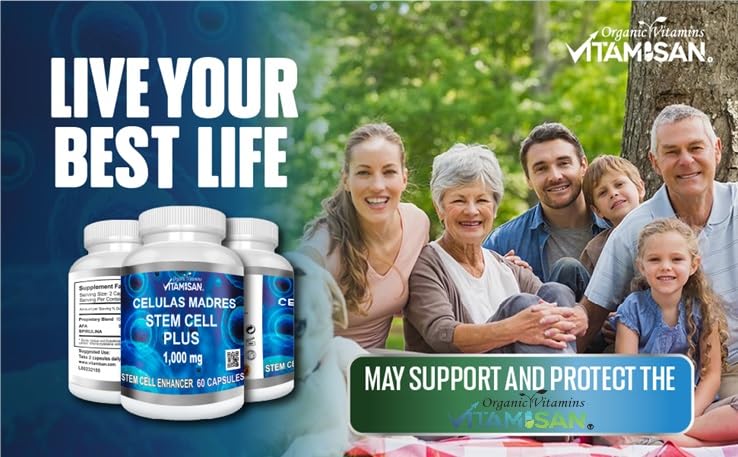 VITAMISAN Celulas Madres 60 Capsules 1000 mg AFA Blue-Green Algae Stem Cell - Pack of 2