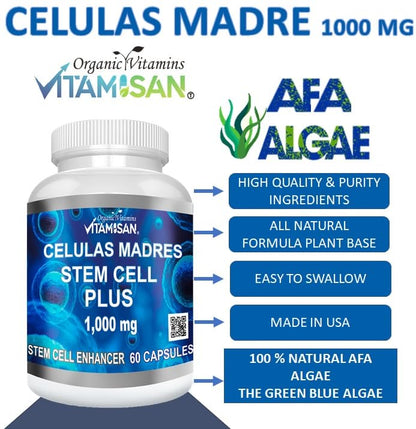 VITAMISAN Celulas Madres 60 Capsules 1000 mg AFA Blue-Green Algae Stem Cell - Pack of 2